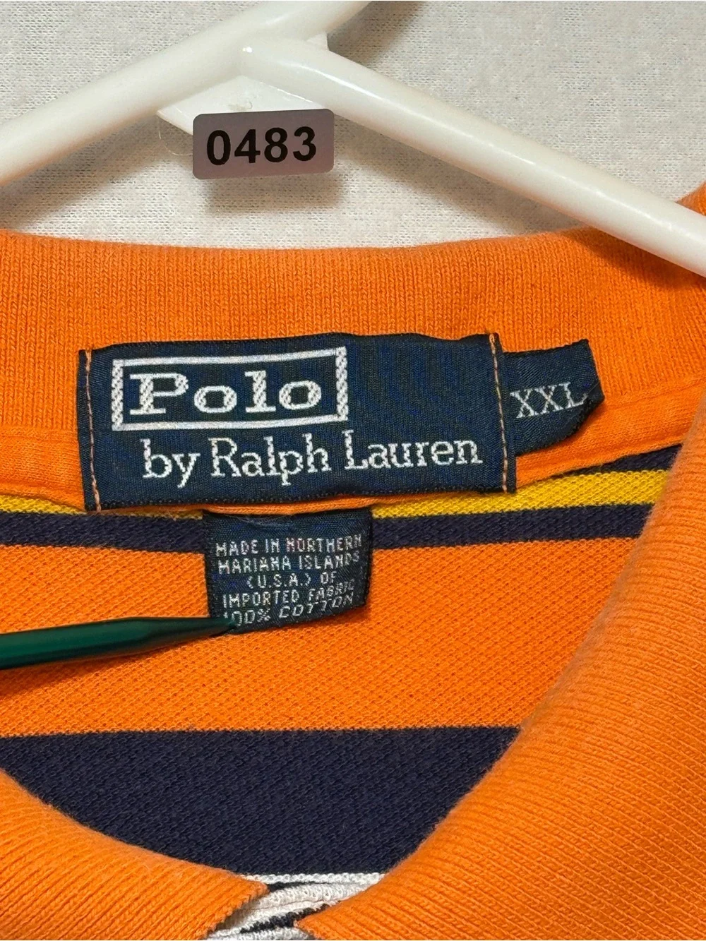 VTG Polo Ralph Lauren Striped Polo Shirt Orange Blue Pink Pony Sz XXL (fits XL)